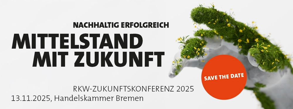 © Just_Super / Getty Images Stilisierte Hand mit Gras und Blumen bewachsen, Veranstaltungstitel, roter Save the Date Button